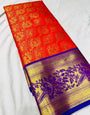 Refreshing Red Soft Banarasi Silk Saree With Impressive Blouse Piece