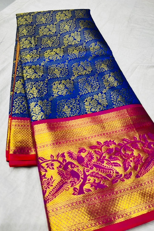 Load image into Gallery viewer, Flaunt Royal Blue Soft Banarasi Silk Saree With Impressive Blouse Piece
