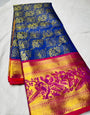 Flaunt Royal Blue Soft Banarasi Silk Saree With Impressive Blouse Piece