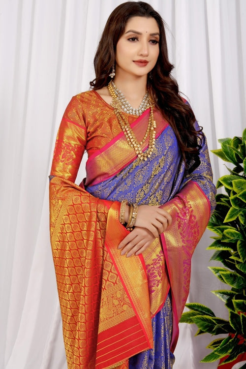 Load image into Gallery viewer, Flaunt Royal Blue Soft Banarasi Silk Saree With Impressive Blouse Piece
