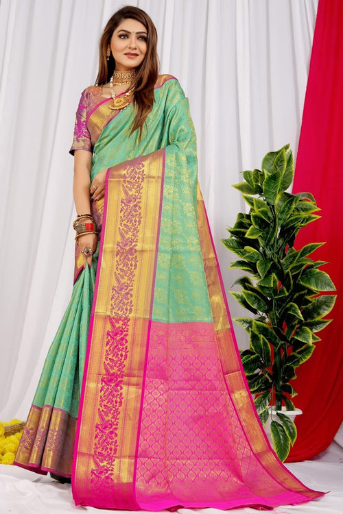 Load image into Gallery viewer, Sensational Sea Green Soft Banarasi Silk Saree With Impressive Blouse Piece
