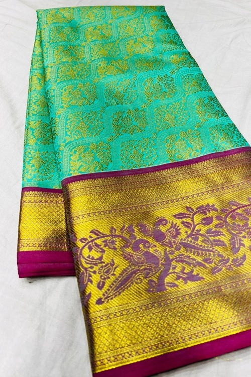 Load image into Gallery viewer, Sensational Sea Green Soft Banarasi Silk Saree With Impressive Blouse Piece
