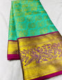 Sensational Sea Green Soft Banarasi Silk Saree With Impressive Blouse Piece