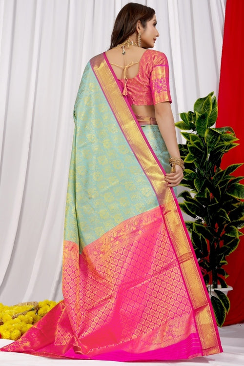 Load image into Gallery viewer, Sizzling Sky Soft Banarasi Silk Saree With Impressive Blouse Piece
