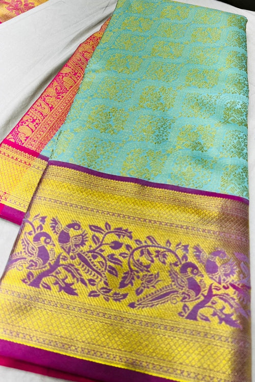 Load image into Gallery viewer, Sizzling Sky Soft Banarasi Silk Saree With Impressive Blouse Piece
