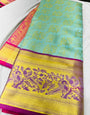 Sizzling Sky Soft Banarasi Silk Saree With Impressive Blouse Piece