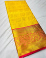 Gorgeous Yellow Soft Banarasi Silk Saree With Impressive Blouse Piece