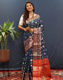 Woebegone Navy Blue Patola Silk Saree with Quixotic Blouse Piece