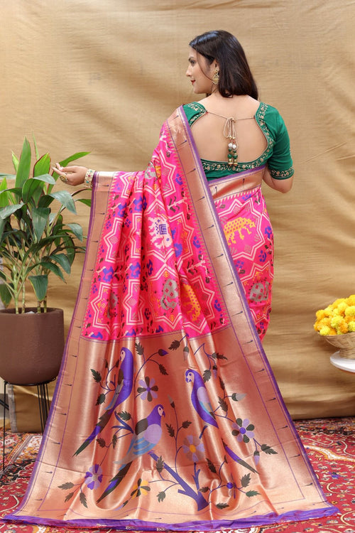 Load image into Gallery viewer, Fancifull Dark Pink Paithani Silk Saree With Classic Blouse Piece
