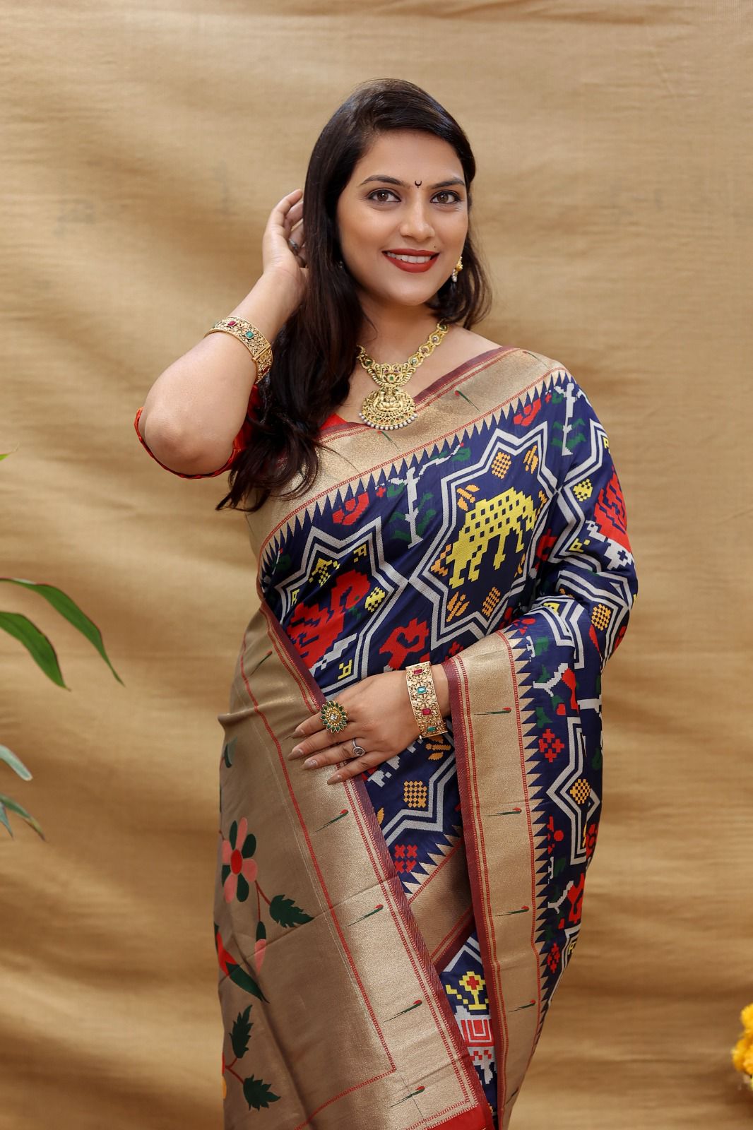Opulent Navy Blue Paithani Silk Saree With Designer Blouse Piece