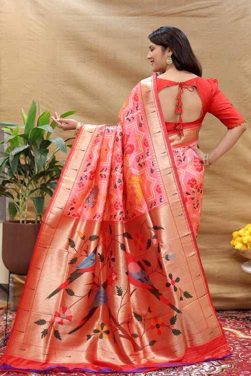 Load image into Gallery viewer, Breathtaking Pink Paithani Silk Saree With Delightful Blouse Piece
