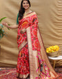Beautiful Red Paithani Silk Saree With Skinny Blouse Piece