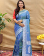 Gratifying Blue Soft Banarasi Silk Saree With Beautiful Blouse Piece