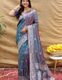 Jazzy Dark Grey Soft Banarasi Silk Saree With Radiant Blouse Piece