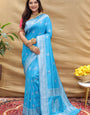 Delightful Firozi Soft Banarasi Silk Saree With Entrancing Blouse Piece