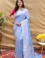 Sumptuous Grey Soft Banarasi Silk Saree With Smashing Blouse Piece