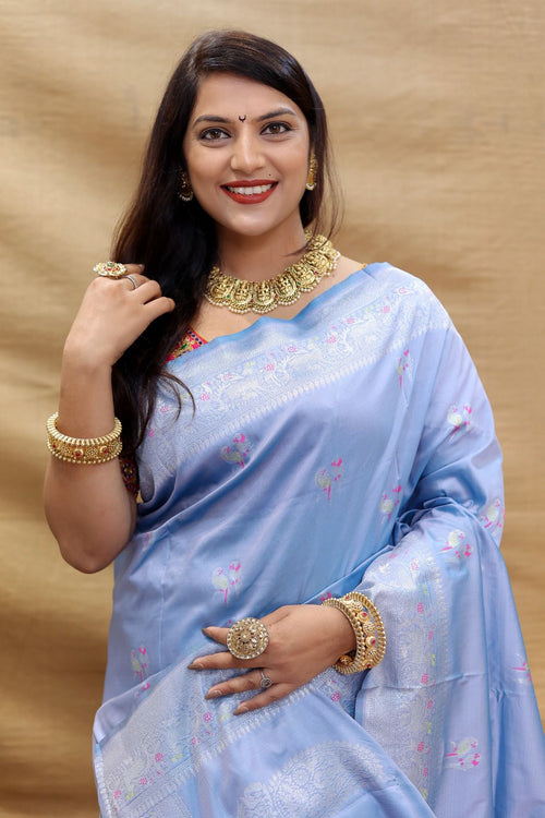 Load image into Gallery viewer, Sumptuous Grey Soft Banarasi Silk Saree With Smashing Blouse Piece
