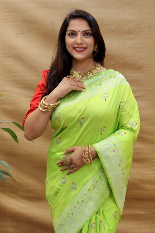 Load image into Gallery viewer, Transcendent Parrot Soft Banarasi Silk Saree With Prodigal Blouse Piece
