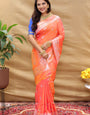 Flattering Peach Soft Banarasi Silk Saree With Trendy Blouse Piece