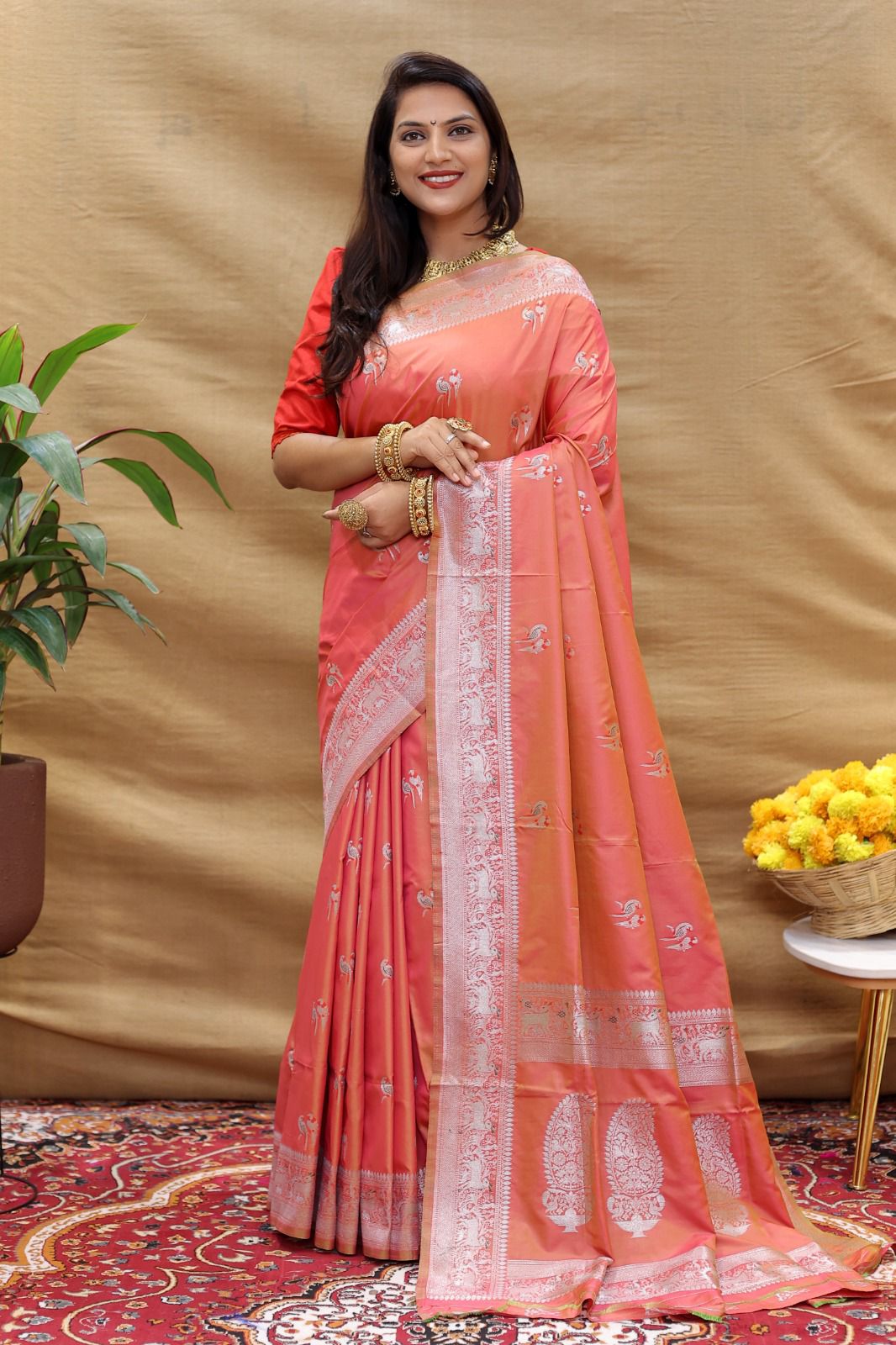 Precious Pink Soft Banarasi Silk Saree With Attractive Blouse Piece
