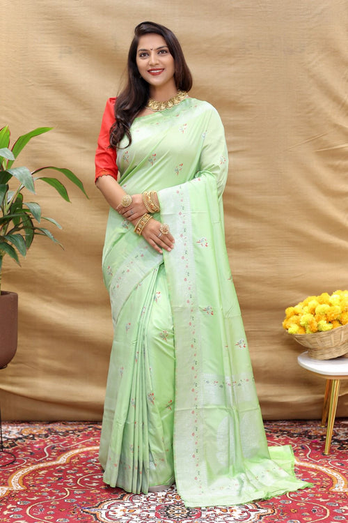 Load image into Gallery viewer, Lovely Pista Soft Banarasi Silk Saree With Wonderful Blouse Piece
