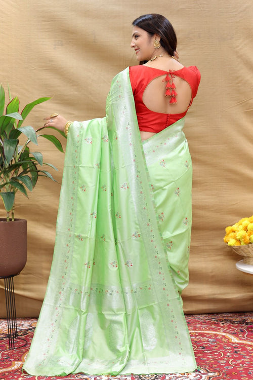 Load image into Gallery viewer, Lovely Pista Soft Banarasi Silk Saree With Wonderful Blouse Piece
