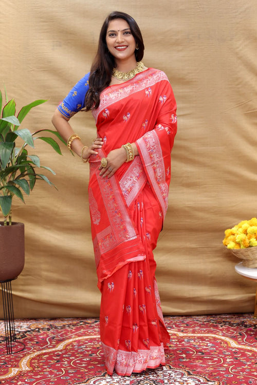 Load image into Gallery viewer, Mesmerising Red Soft Banarasi Silk Saree With Staring Blouse Piece
