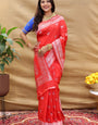 Mesmerising Red Soft Banarasi Silk Saree With Staring Blouse Piece