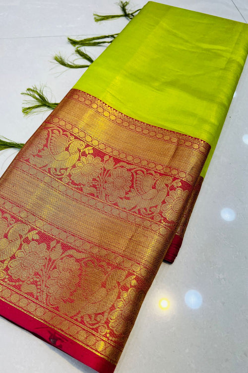 Load image into Gallery viewer, Susurrous Parrot Kanjivaram Silk Saree With Confounding Blouse Piece
