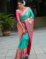 Magnetic Sea Green Kanjivaram Silk Saree With Scintilla Blouse Piece