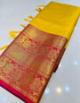 Nemesis Yellow Kanjivaram Silk Saree With Fugacious Blouse Piece