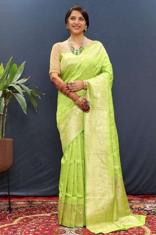 Load image into Gallery viewer, Evocative Parrot Soft Banarasi Silk Saree With Mellifluous Blouse Piece
