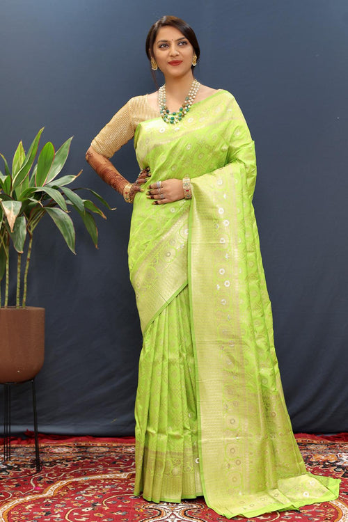 Load image into Gallery viewer, Evocative Parrot Soft Banarasi Silk Saree With Mellifluous Blouse Piece
