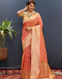 Nemesis Peach Soft Banarasi Silk Saree With Ratatouille Blouse Piece