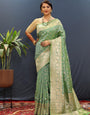 Confounding Sea Green Soft Banarasi Silk Saree With Smashing Blouse Piece