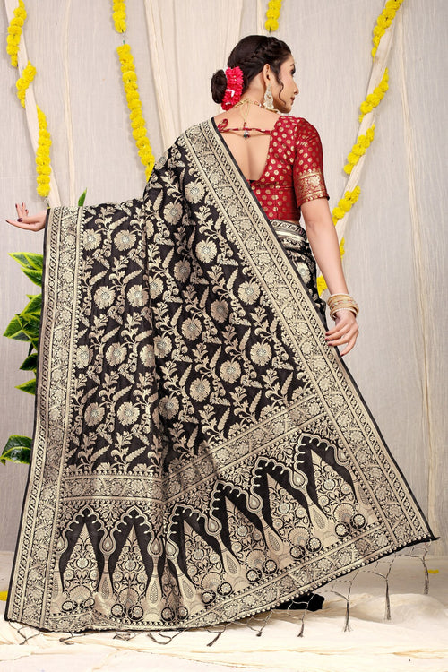 Load image into Gallery viewer, Mesmerising Black Soft Banarasi Silk Saree With Nemesis Blouse Piece
