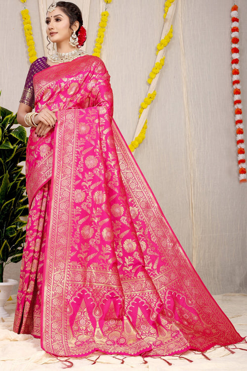 Load image into Gallery viewer, Extraordinary Dark Pink Soft Banarasi Silk Saree With Nemesis Blouse Piece
