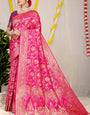 Extraordinary Dark Pink Soft Banarasi Silk Saree With Nemesis Blouse Piece