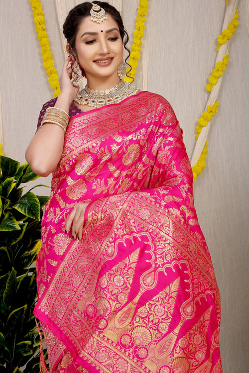 Load image into Gallery viewer, Extraordinary Dark Pink Soft Banarasi Silk Saree With Nemesis Blouse Piece
