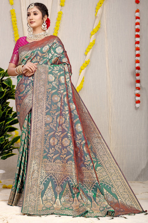 Load image into Gallery viewer, Gratifying Grey Soft Banarasi Silk Saree With Nemesis Blouse Piece
