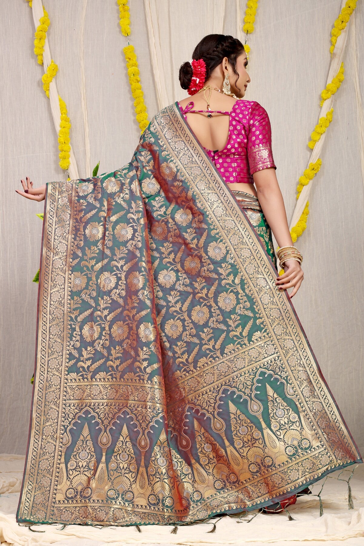 Gratifying Grey Soft Banarasi Silk Saree With Nemesis Blouse Piece