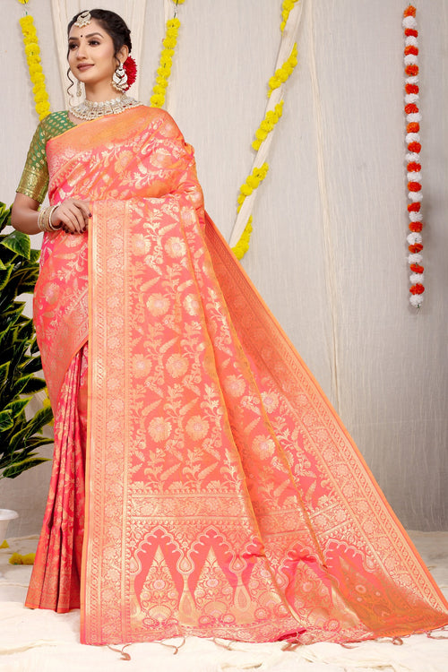 Load image into Gallery viewer, Gleaming Orange Soft Banarasi Silk Saree With Nemesis Blouse Piece
