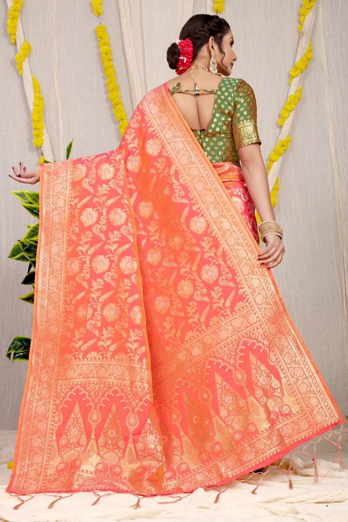 Gleaming Orange Soft Banarasi Silk Saree With Nemesis Blouse Piece