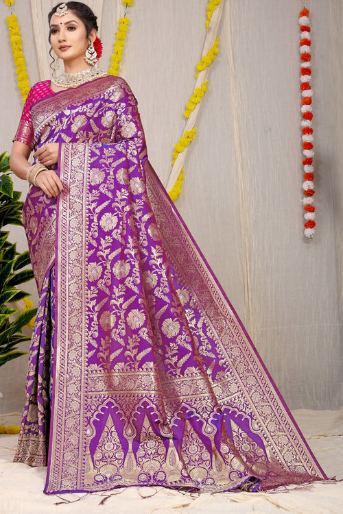 Load image into Gallery viewer, Stylish Purple Soft Banarasi Silk Saree With Nemesis Blouse Piece
