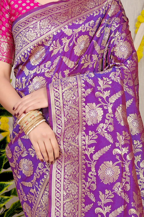 Load image into Gallery viewer, Stylish Purple Soft Banarasi Silk Saree With Nemesis Blouse Piece
