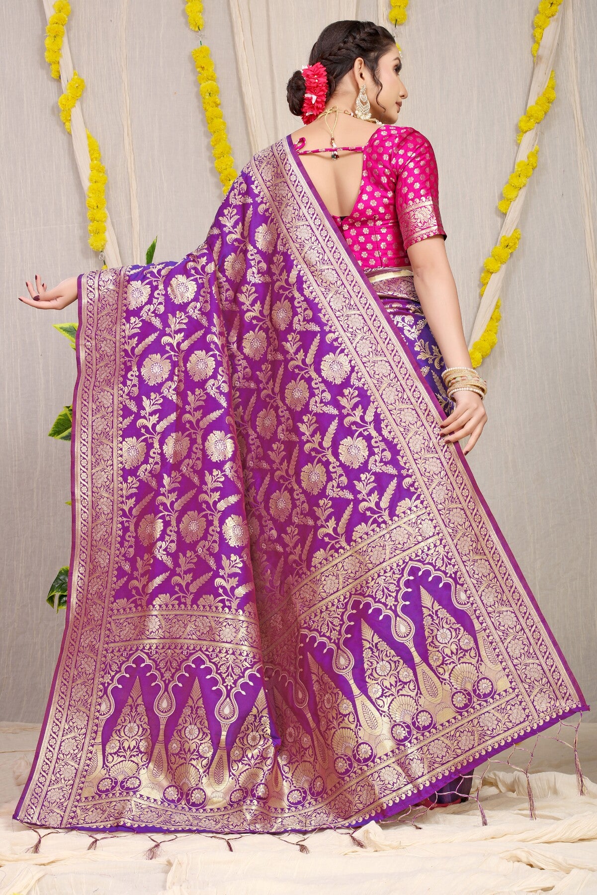 Stylish Purple Soft Banarasi Silk Saree With Nemesis Blouse Piece