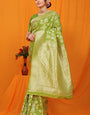 Trendy Green Kanjivaram Silk With Scintilla Blouse Piece