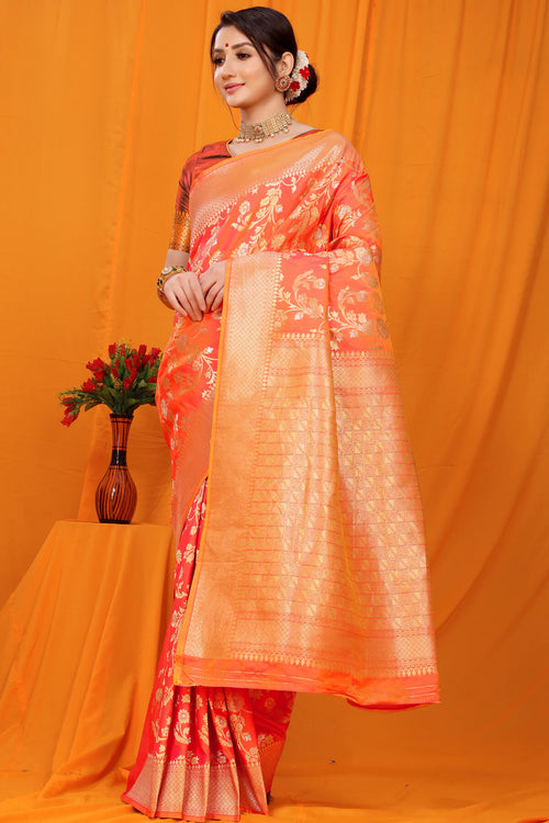 Load image into Gallery viewer, Refreshing Orange Kanjivaram Silk With Scintilla Blouse Piece

