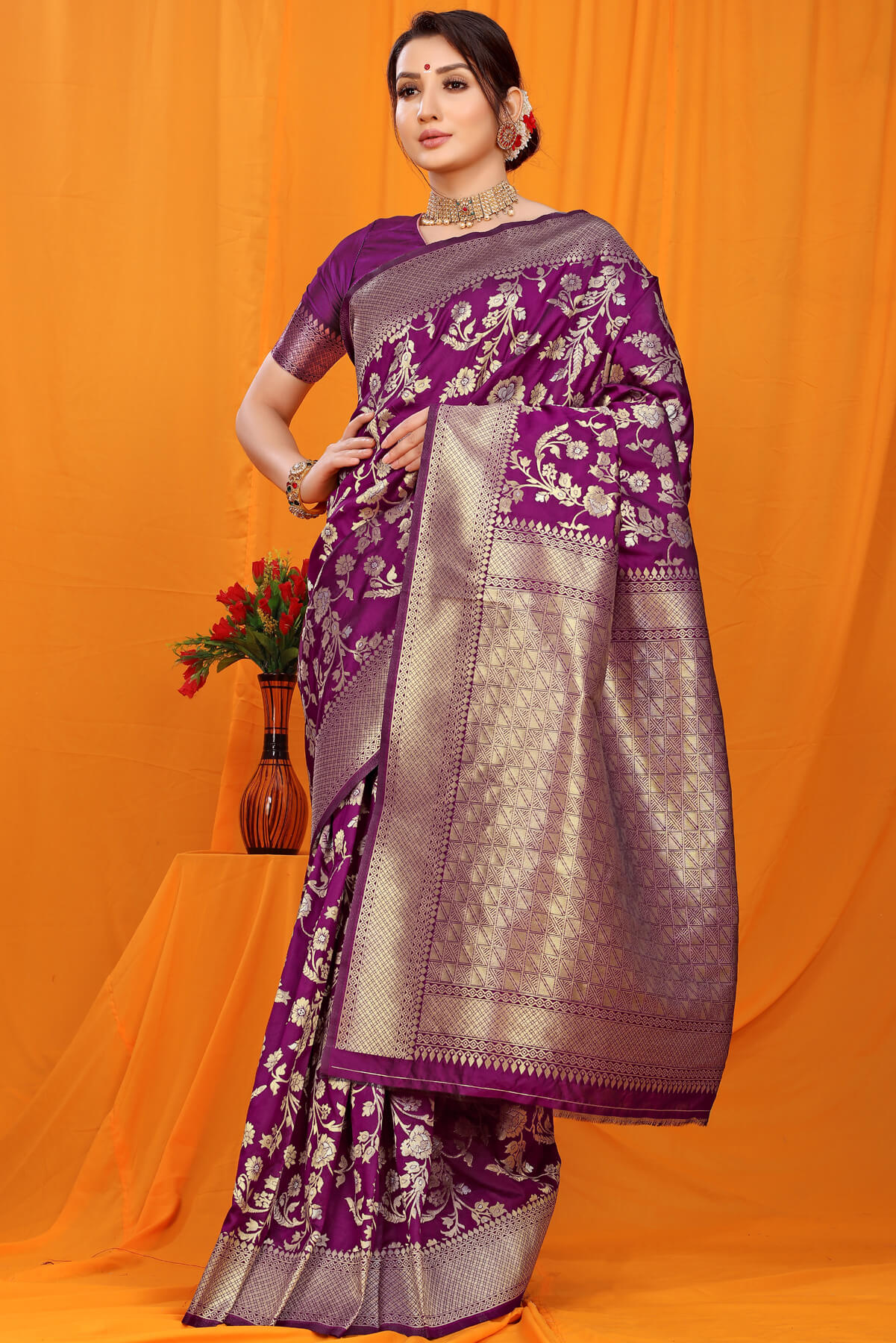 Mesmerising Purple Kanjivaram Silk With Scintilla Blouse Piece