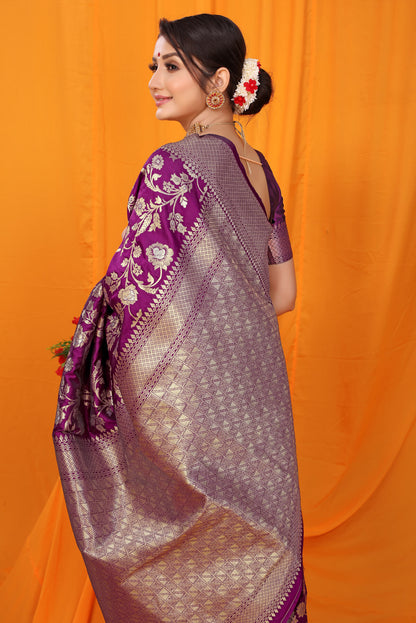 Mesmerising Purple Kanjivaram Silk With Scintilla Blouse Piece